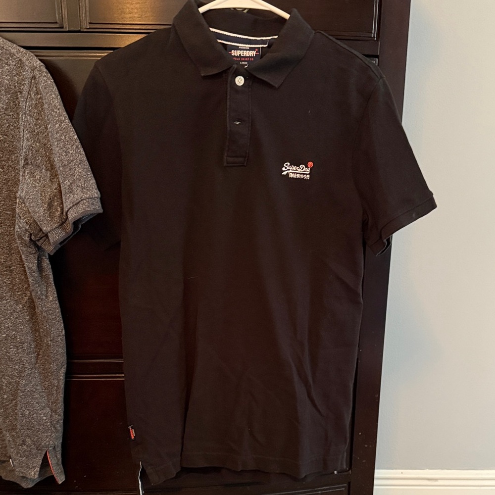 Superdry Classic  Polo Shirts for Men - black and charcoal - run small